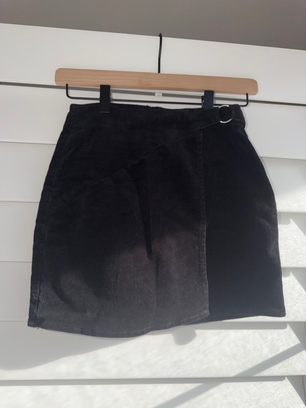 Black Corduroy Wrap Mini Skirt